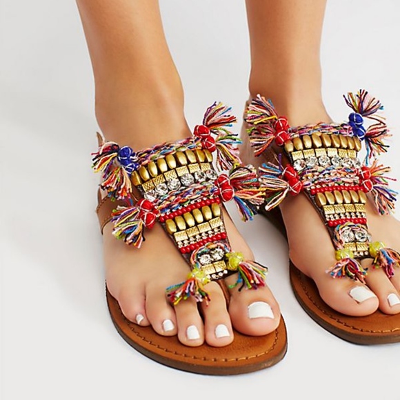 Free People Vegan Tulum Embellished Sandals 7/7.5 - Picture 2 of 7